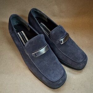 Hush Puppies Navy Blue Suede Slip On Heeled Loafers. Size 8